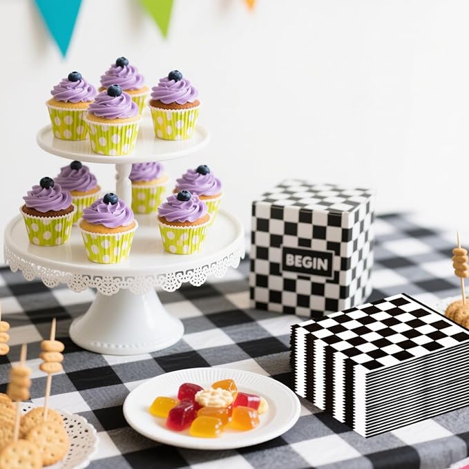 50PCS Checkered Flag Napkins, Disposable Black and White Race Car Birthday Napkins Racing Theme Party Supplies for Baby Shower, Kids, Men Decorations