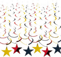 Red Black Gold Star Hanging Swirl Decorations Stars Streamers Foil Swirls for Ceiling Decorations Party Supplies, Pack of 30