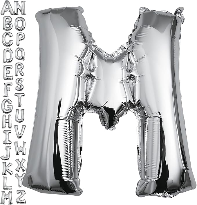 40 inch Silver Letter M Balloon, Big Size Alphabet Foil Mylar Helium Balloons for Birthday Party Celebration Wedding Anniversary Baby Shower Decorations Supplies Alphabet M