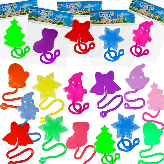 28pcs Christmas Sticky Hands Toys for Kids, X-mas Styles Stretchy Toys for Christmas Stocking Stuffers, Gifts, Pinata Fillers, Party Favors for Kids