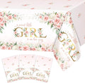 Avezano 3 pcs Girl Baby Shower Tablecloth 108x54 inch Pink Floral Baby Shower Party Tablecovers Disposable A Sweet Little Girl is on Her Way Table Cloth Plastic