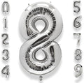 AULE 40 Inch Big Silver 8 Balloon Number Large Foil Helium Number Balloons 0-9 Jumbo Giant Happy 8th Birthday Party Decorations for Boy or Girl Huge Mylar Anniversary Party Supplies