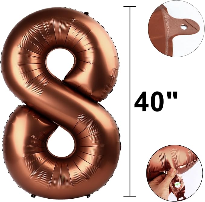 40 Inch Giant Dark Brown Foil Number 8th 18th 28th Birthday Chocolate Balloons Digit 8 Balloons for Men Women 80th Anniversary Party Decorations Supplies