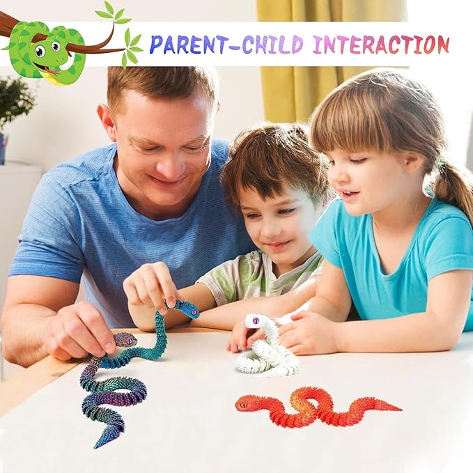 3D Printed Snake,12in Flexible 3D Printed Animal Snake,Christmas Fidget Toys Gifts Halloween Decorations Indoor Outdoor,Decorative Easter for Kids Home Decor. （9pcs）