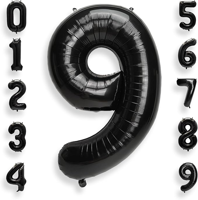 AULE 40 Inch Big Black 9 Balloon Number Large Foil Helium Number Balloons 0-9 Jumbo Giant Happy 9th Birthday Party Decorations for Boy or Girl Huge Mylar Anniversary Party Supplies