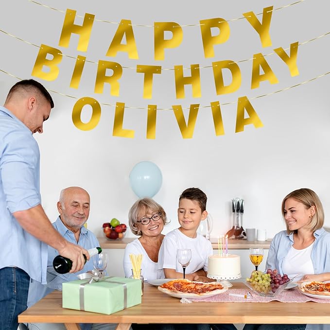 68PCS Custom Banner Kit Pre-Strung Happy Birthday Banner with Name DIY Letter Banners Personalized Banners for Party Golden