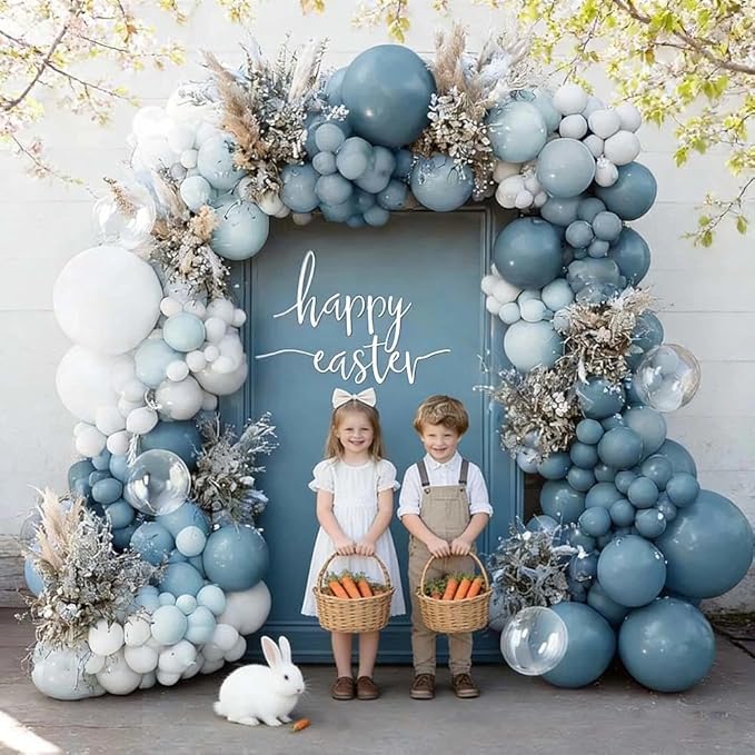 Dusty Blue White Balloon Arch Kit Double Stuffed Pastel Slate Blue White Matte Latex Balloon Garland for Baby Shower Birthday Bridal Wedding Valentines Easter Party