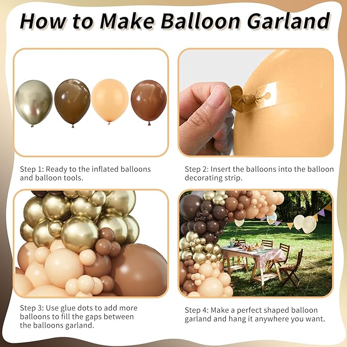 Brown Balloon Garland Arch Kit, Nude Tan Balloon Set with Brown Gold Metallic Balloons, Beige Neutral Coffee Balloons for Teddy Bear Boho Birthday Party Decorations