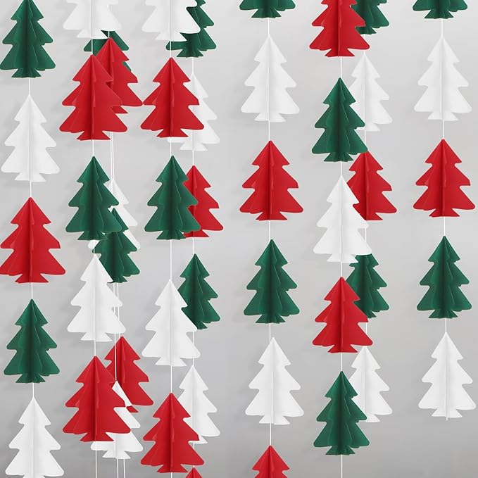GCQQ 3D Paper Christmas Tree Garlands - 2 Packs Red White Green Hanging Streamer Decorations Garland for Christmas New Year Holiday Party Office Classroom Wall Indoor Outdoor Decoration Banner