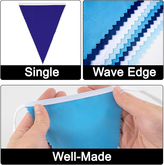 GCQQ 12M/40Ft Royal Blue Pennant Banner Flags 42Pcs Blue Party Decoration Garland Cotton Triangle Flags Banners for Baby Shower Nautical Pirate Under The Sea Festival Decoration Pennant Banners