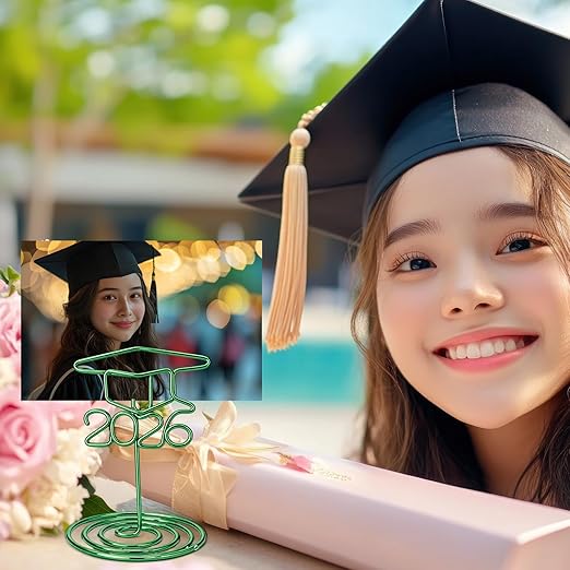 Rtteri 30 Pcs 2026 Grad Cap Graduation Picture Display 2 Inch Green Photo Holders for Centerpieces Graduation Table Number Holders Card Stands for Class of 2026 Grad Party Supplies