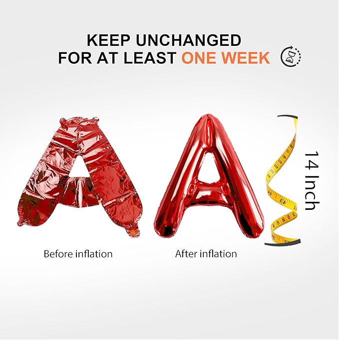 52 pcs Red Foil Letter Balloons with Air Pump, 16 Inch 2 A-Z Sets - Mylar Alphabet Balloon Kit for New Year, Valentine‘s Day, Birthday Banner & Party Decorations