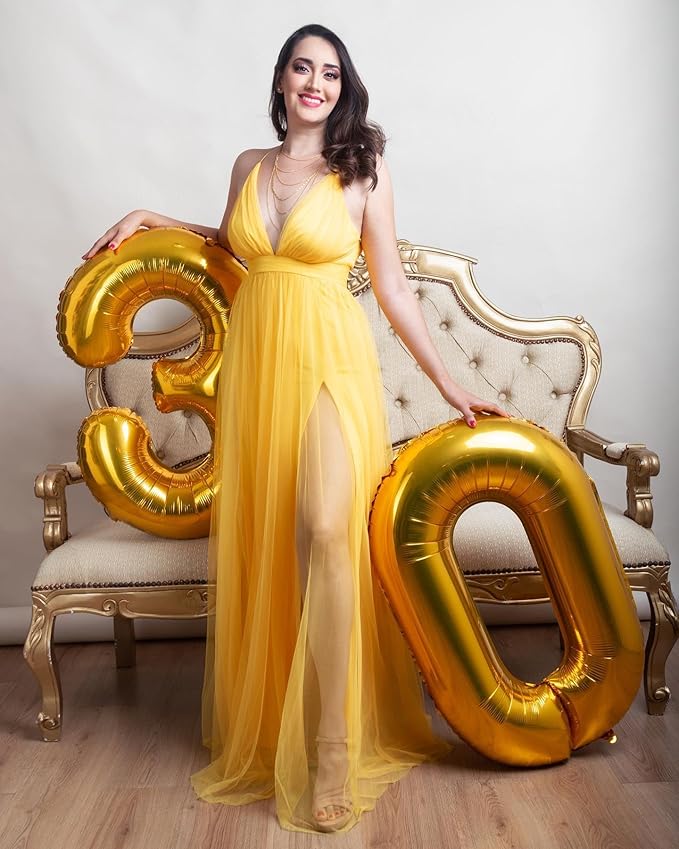 30 Balloon Number, Gold Number 30th Birthday Balloons 40 Inch, 30 Years Old Gold Birthday Decorations for Men Women, 30th Anniversary Decorations