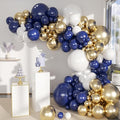 Blue White Gold Balloons Garland Arch Kit, 141Pcs Latex Balloons Different Sizes 18 12 10 5 Inch for Birthday Baby Shower Gender Reveal Wedding Party Decoration