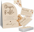 Diaper Raffle Game Set For Baby Shower, Boho Bear Arch, 1 Standing Sign & 50 Raffle Tickets, Baby Shower Game Kit, Gender Reveal Party Supplies - A04