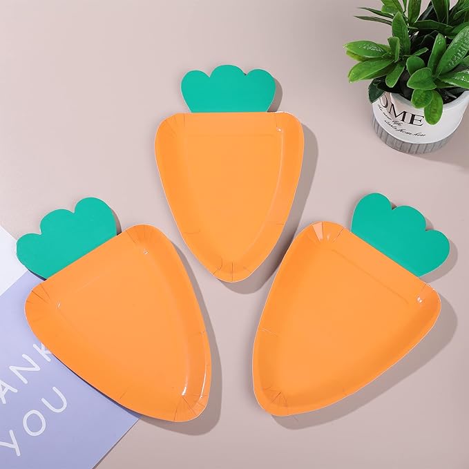 Augisteen 24 PCS Easter Paper Plates Carrot Shape Disposable Plates Easter Spring Party Dessert Plate Cute Paper Plate for Holiday Party Supplies Home Dining Table Decor