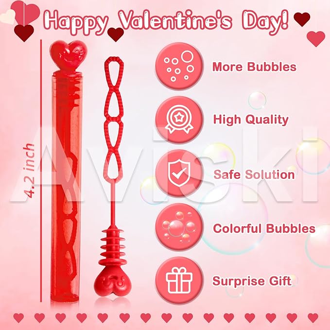 40PCS Valentines Day Bubble Wands, Mini Bubble Wands for Valentines Day Party Favors, Valentines Gift Toys for Girls Boys Kids Toddler Adults, Party Bag Stuffers Goodie Bag Filler, Classroom Prizes