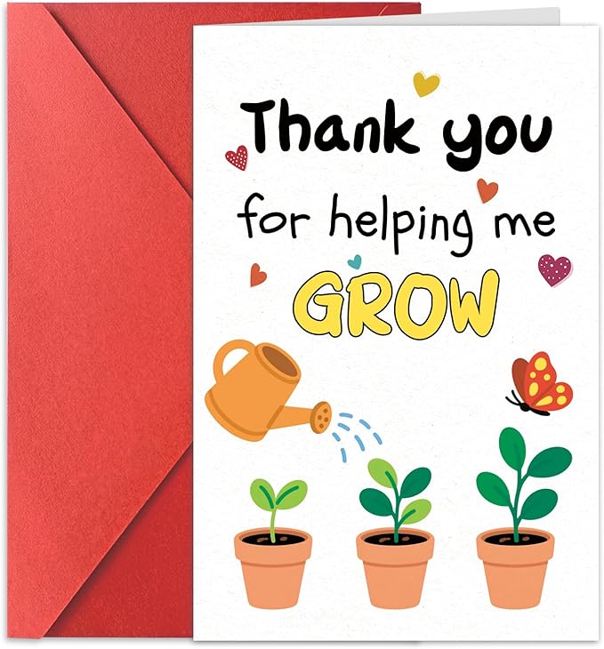 Thank You Teacher Appreciation Cards with Envelopes Thank You for Helping Me Grow Preschool Kindergarten Gift from Kids Students Daycare Happy Dog Birthday Card (HK034)