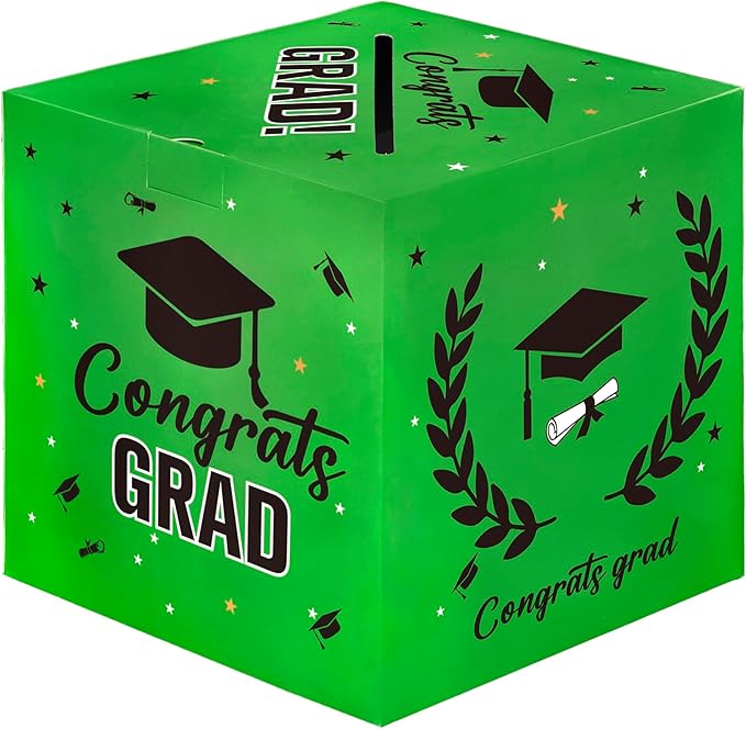 Graduation Card Box, 2026 Graduation Party Decorations, Card Boxes for Graduation 2026, Graduation Box Holder, Grad Box for Gift and Cards, Card Box for Graduation Party Supplies Party Favors, Green