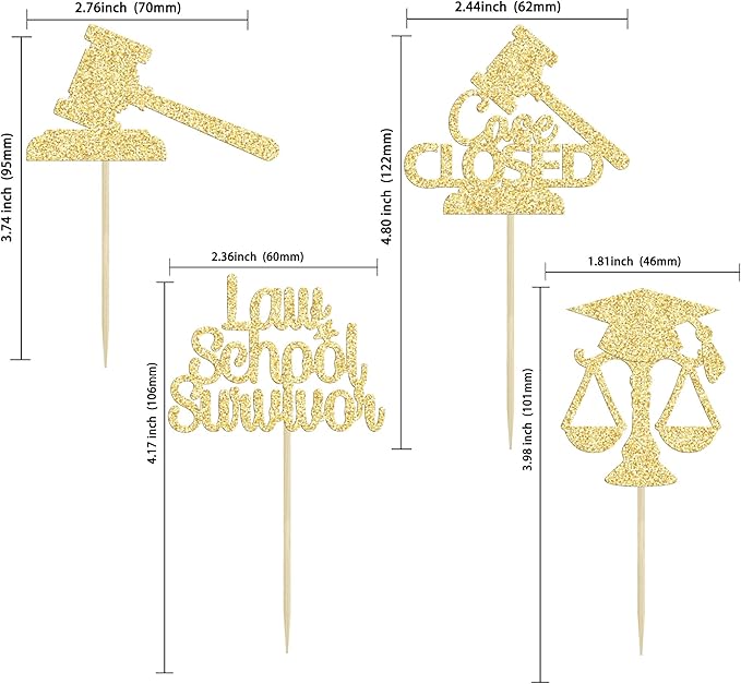 Gyufise 24Pcs Lawyer 2026 Graduation Cupcake Toppers Gold Glitter Class of 2026 Grad Cap Law School Survivor Cupcake Picks for 2026 Lawyer Graduation Party Cake Decorations Supplies