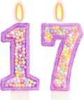 Purple Birthday Candles - Number 17 Candle, Colorful Macaron Candles, 17 Birthday Decorations for Girls, Purple Cake Decorations, Theme Party Supplies