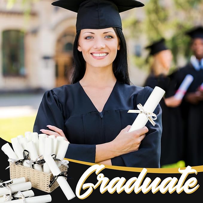 120 Set Congrats Grad Guest Napkins Black and White Rolled Silverware Disposable Grad Award Dinner Napkin with Ribbon and Scissors for Celebration