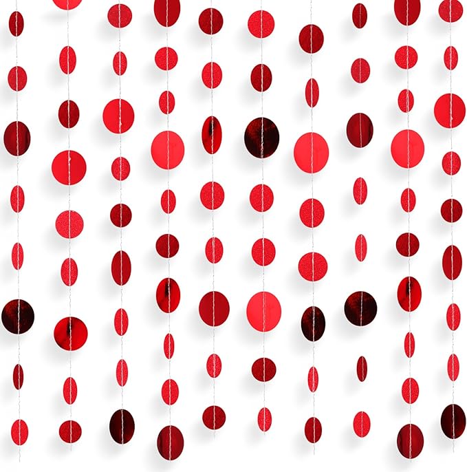 Syhood 10 Pcs Party Decorations Paper Dot Circle Garlands Glitter Streamers Hanging Banner Decor for New Year Baby Shower Wedding Birthday Backdrop Supplies (Red)