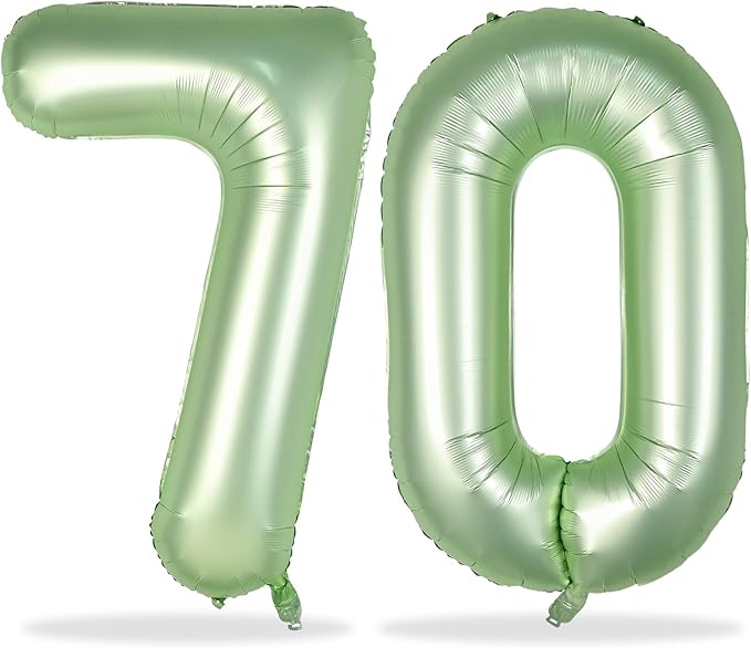 Sage Green Number 70 Balloons, 3pc 40 Inch Large Olive Green Foil Number 7 & 0 Balloons for Women, Men, Unisex Adults, Self Inflating 70th Birthday, Anniversary Party Decorations Supplies