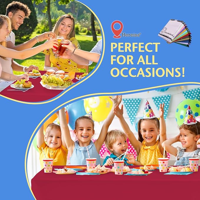 8-Count Red Disposable Plastic Tablecloths Rectangle 54x108 Inch - Extra Long Waterproof Banquet Table Covers for Parties & Catering