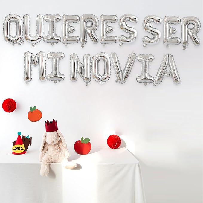 2 Set 34Pcs Silver QUIERES SER MI NOVIA Letter Balloons 16in Balloon Foil Letter Decorations Party Decor Silver Letter Balloons QUIERES SER MI NOVIA Party Supplies