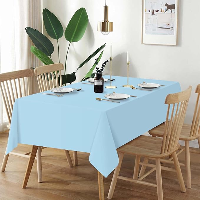 QIKSION Light Blue Plastic Table Cloth Disposable 2 Pack, 54 x 108 Inch Tablecloths for Baby Shower Birthday Party, Easter Decorations, Rectangle Table Cover