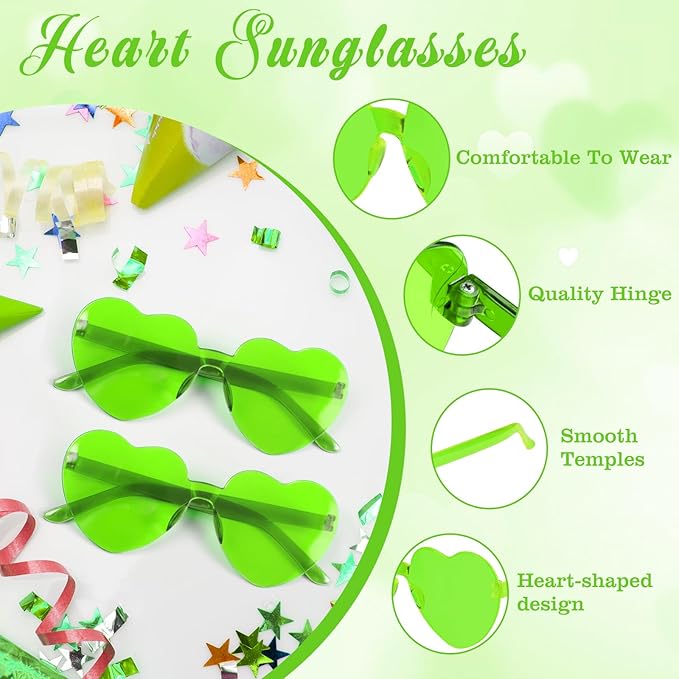 PLULON Heart Sunglasses for Women 5/12/25 Pcs, Heart Glasses Valentine Day Rimless Shaped Candy Color Fun Glasses Party Favor