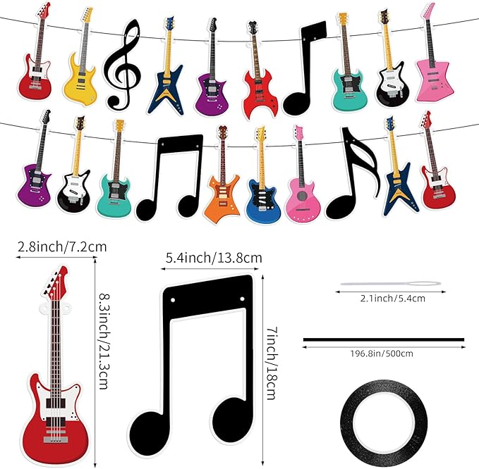 Hooqict Guitar Birthday Party Banner Music Themed Party Decorations Banner Garland Sign for Rock and Roll Guitar Birthday Decorations Supplies