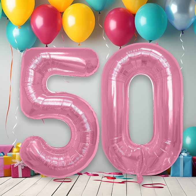 40 Inch Large Pink Number Celebration and Decoration Balloon for Birthday Parties, Graduations, Anniversaries, Weddings, Photo Shoots, Special Events - Helium Foil Mylar (Pink Number 50)
