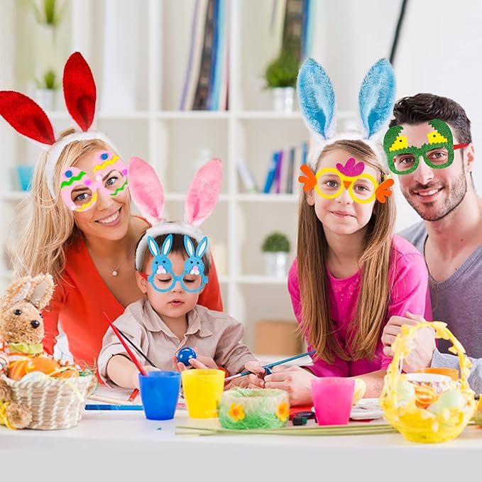 MGparty 12PCS Easter Headbands and Glasses Frame Set Easter Bunny Ears Rabbit Chick Eggs Party Favor Decorations Supplies Photo Booth for Kids and Adults