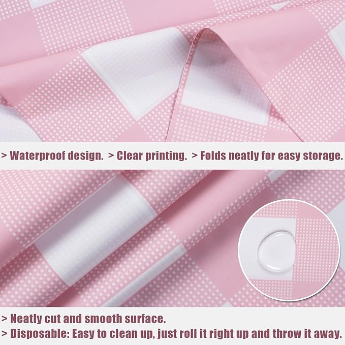 3 Packs Pink Checkered Tablecloth 54 x 108 Inch Disposable Picnic Table Cloths Waterproof Rectangular Plaid Tablecloth for Birthday Carnivals Parties
