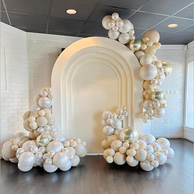 Pearl White Balloon Garland Arch Kit, Pearl Sand White and Pearl White Latex Balloons Long Balloons with Different Sizes for Wedding Engagement Bridal Shower Birthday Baby Shower Party Decoration