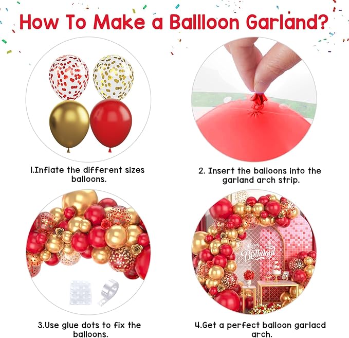 Red and Gold Balloon Arch Kit, 100Pcs Gold Red Balloon Garland Kit Metallic Golden Party Balloons Confetti Balloons for Valentines Day Decorations Birthday Anniversary Party Baby Shower Wedding