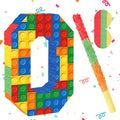 Number 0 Pinata Building Blocks with Pinata Stick Blindfold 10th Birthday Party Decorations for Kids Happy Birthday Building Block Theme Anniversary Party Supplies (Small, 16 x 10.6 x 3 In)