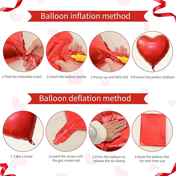 Biapian Red Heart Balloons, 10PCS 18inch Metallic Red Foil Heart Shaped Balloons for Helium, Valentine Decorations, Wedding, Birthday, Anniversary
