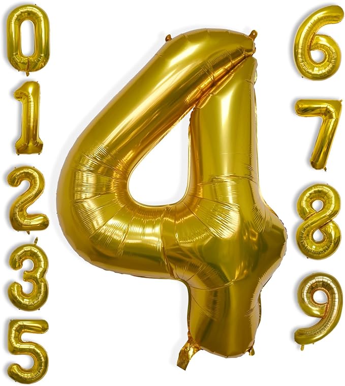40 Inch Large Gold Number Celebration and Decoration Balloon for Birthday Parties, Graduations, Anniversaries, Weddings, Photo Shoots, Special Events - Helium Foil Mylar (Gold Number 4)