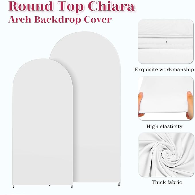 3-Piece Arch Backdrop Cover, Stretchy Spandex Wedding Arch Covers 6FT, 6.6FT, 7.2FT for Round Chiara Arch Stand, White Arch Cover for Photo Background Birthday Party Banquet Ceremony Decor