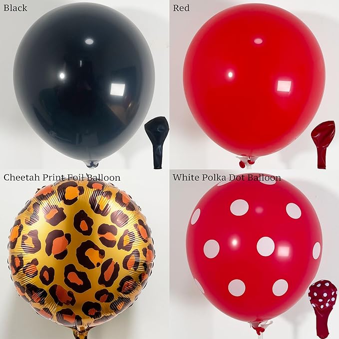 150PCS Cheetah Balloon Arch Garland Kit with Black Red Leopard Print Cherry Balloons for Cheetah Birthday Decorations, Leopard Party Decor, Cherry Theme, Girls Night, Bachelorette