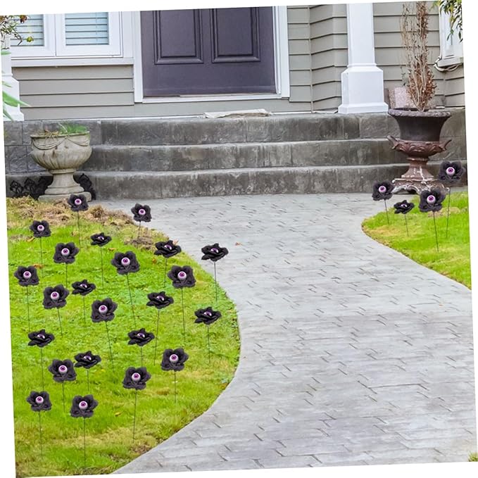 balacoo Halloween Yard Decorations 4pcs Black Rose Sign Stakes Eyeball Flowers Outdoor Decor