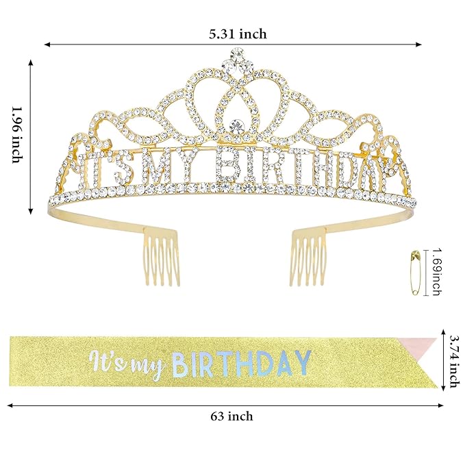 CAVETEE Birthday Crowns for Women - Its My Birthday Sash and Crown Set for Adult Women - Party Decorations and Gifts