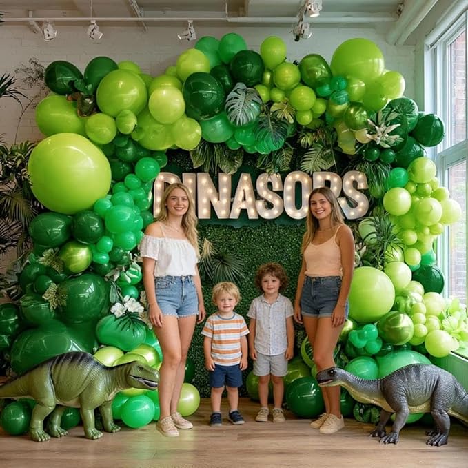 Green Balloon Garland Double Stuffed Dark Lime Green Emerald Metallic Arch Kit For Dinosaur St Patricks Day Jungle Forest Themed Birthday Party Decoration