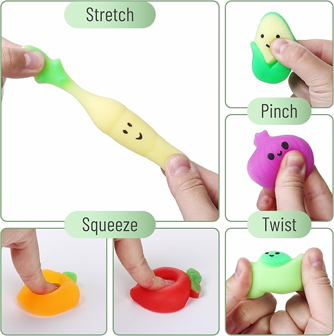Mr. Pen- Vegetable Squishy Toys, 12 Pack, Washable Twistable Stretchy Squishies, Soft Stress Relief Sensory Toys for Squeezing, Kids’ Gifts, Party Favors & Classroom Rewards, Easter Egg Fillers