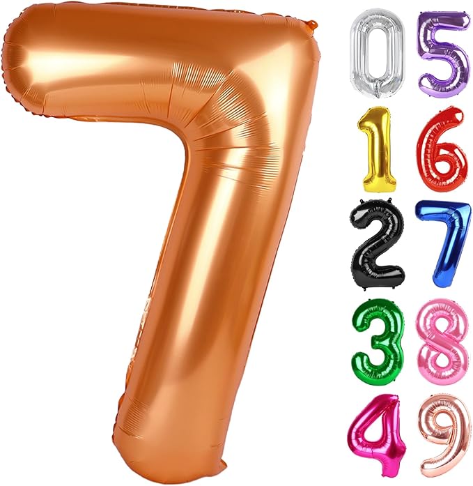 Orange Number 7 Balloon 40 Inch, 7th Birthday Party Decorations for Children, Giant 7 Foil Balloon for Party Supplies