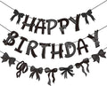 Pre-strung Black Bow Birthday Decorations, Black Coquette Party Decorations, Bow Party Supplies Include Happy Birthday Banner, Bow Garland Banner for Girls