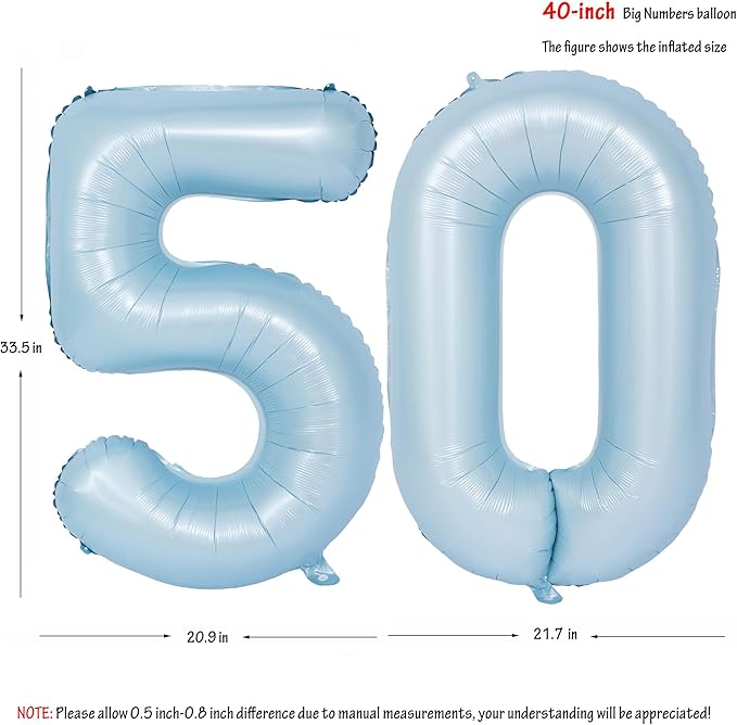 40 In Matte Blue Number Balloons Helium Foil Mylar Balloon Birthday Party banquet Decoration Digital 50
